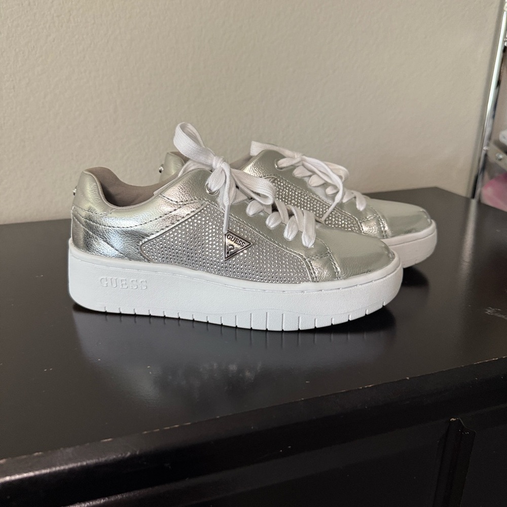 Guess Metallic Silver Sneakers with White Soles - Picture 3 of 6
